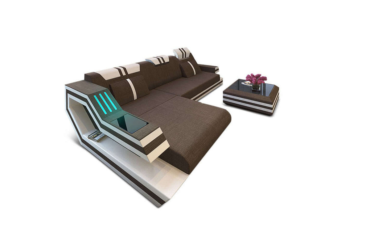 Stoff Ecksofa Ravenna L-Form Braun-Weiß