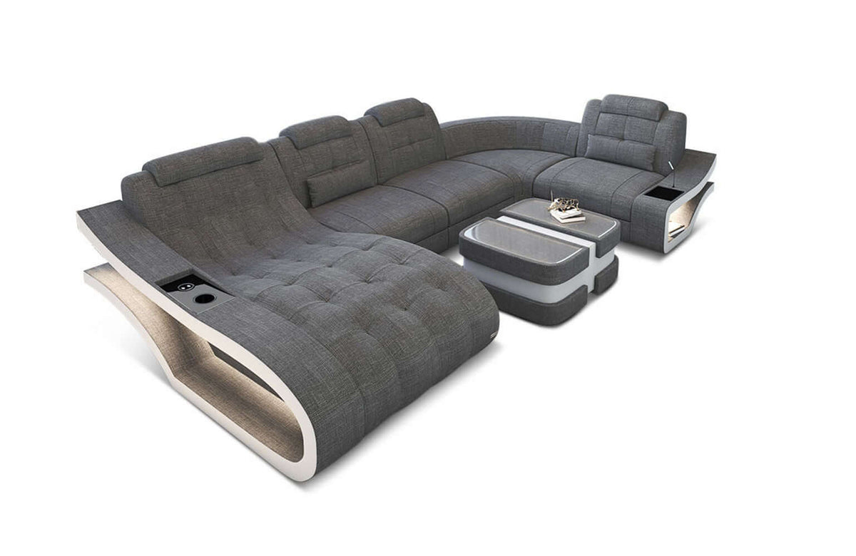 Stoff Wohnlandschaft Elegante U-Form Grau-Weiß