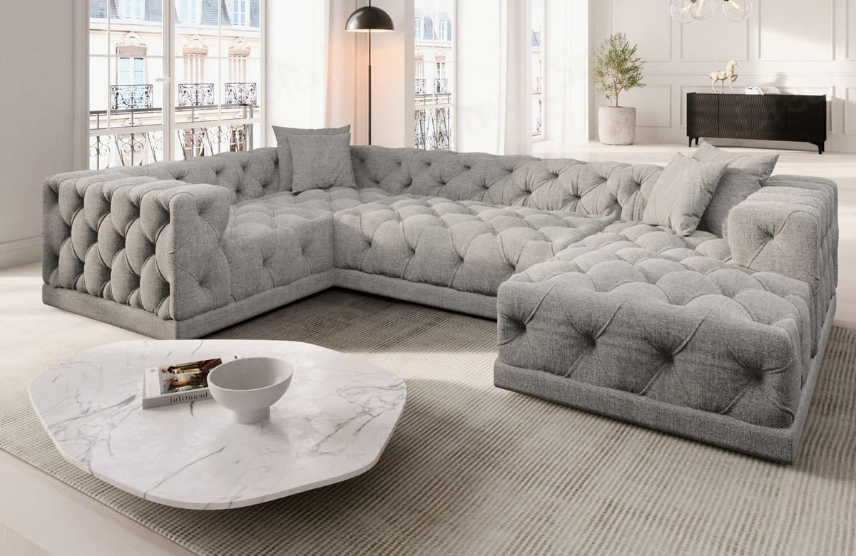 Wohnlandschaft Palma U-Form aus Stoff Hellgrau