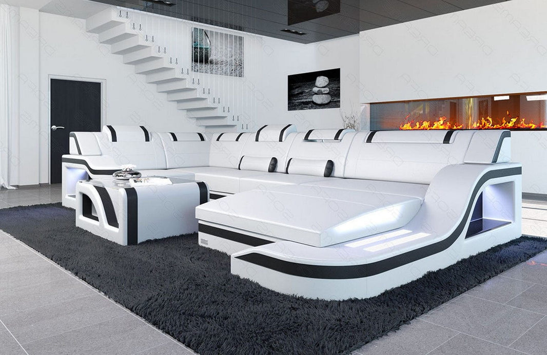 Mini Wohnlandschaft Palermo U-Form aus Leder
