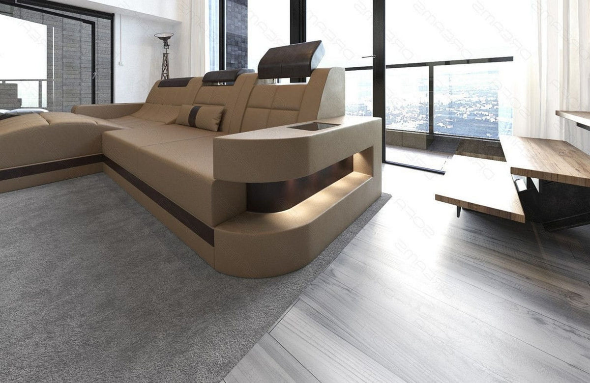 Mini Ecksofa Wave L-Form aus Leder Sandbeige-Dunkelbraun
