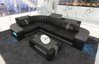 Mini Sofa Bergamo L-Form in Leder Schwarz-Grau