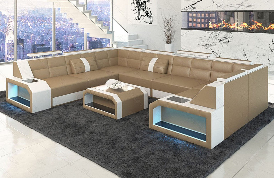 Mini Wohnlandschaft Pesaro U-Form aus Leder