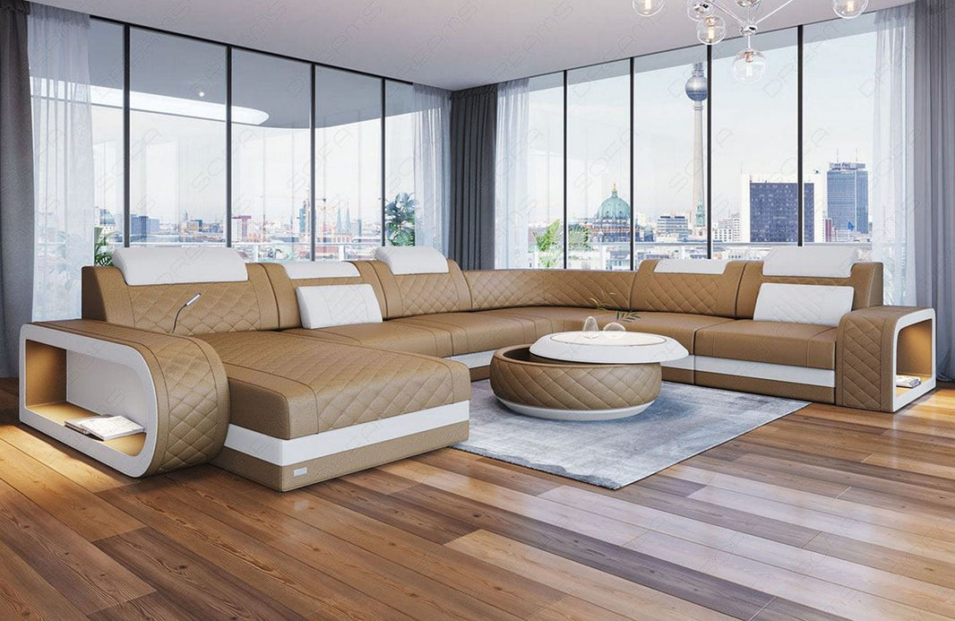 Mini XXL Wohnlandschaft Berlin U-Form aus Leder