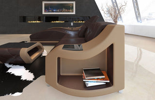 Mini Couch Swing L-Form in Leder Dunkelbraun-Sandbeige