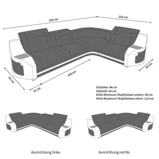 Ecksofa Genua L-Form in Leder rot-schwarz