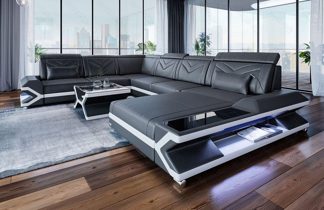 Mini Wohnlandschaft Napoli XXL U-Form in Leder