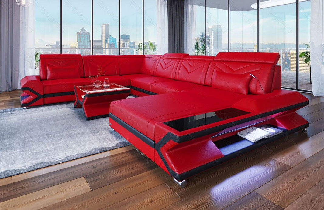 Mini Wohnlandschaft Napoli XXL U-Form in Leder