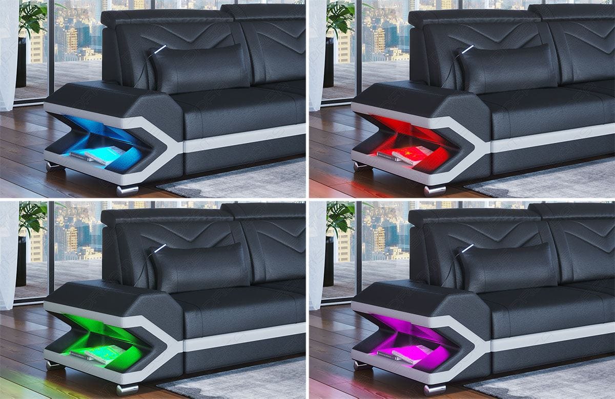 Ecksofa Sorrento L-Form aus Leder dunkelbraun-weiß