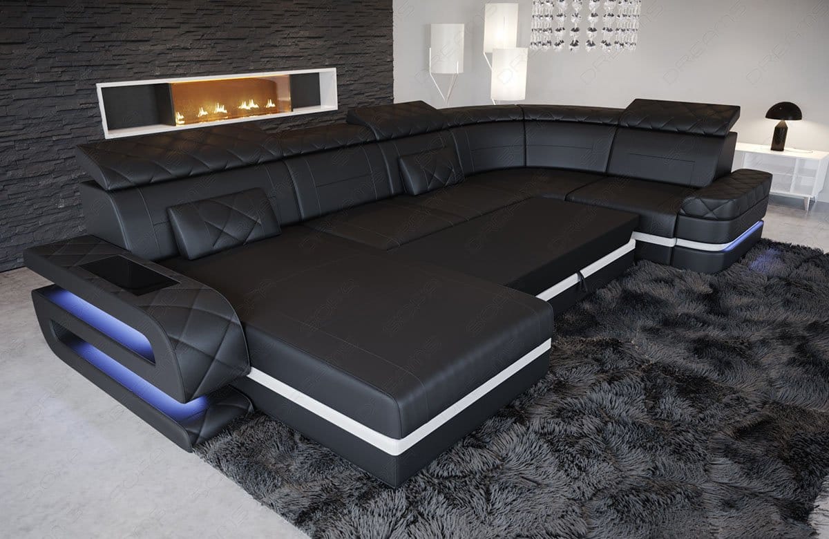 Sofa Bologna Luxurios U-Form in Leder beige-weiß