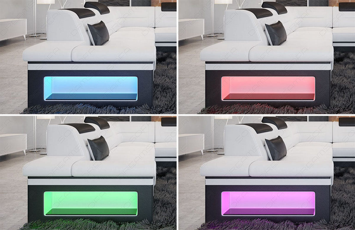 Mini Ecksofa Brianza L-Form aus Leder Dunkelbraun-Weiß