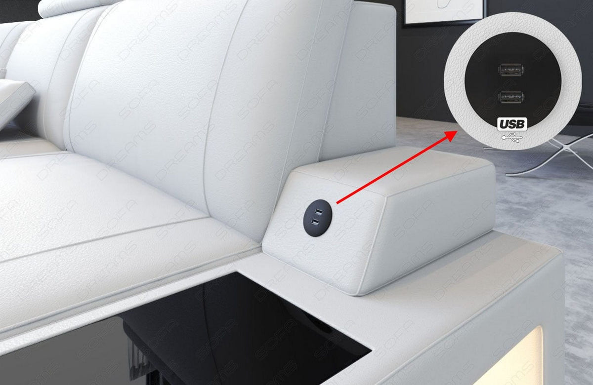 XXL Wohnlandschaft Asti U-Form in Leder beige-weiß