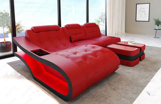 Mini Ecksofa Elegante L-Form in Leder Rot-Schwarz