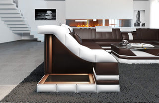 Sofa Bianchi Pur U-Form in Leder dunkelbraun-weiß
