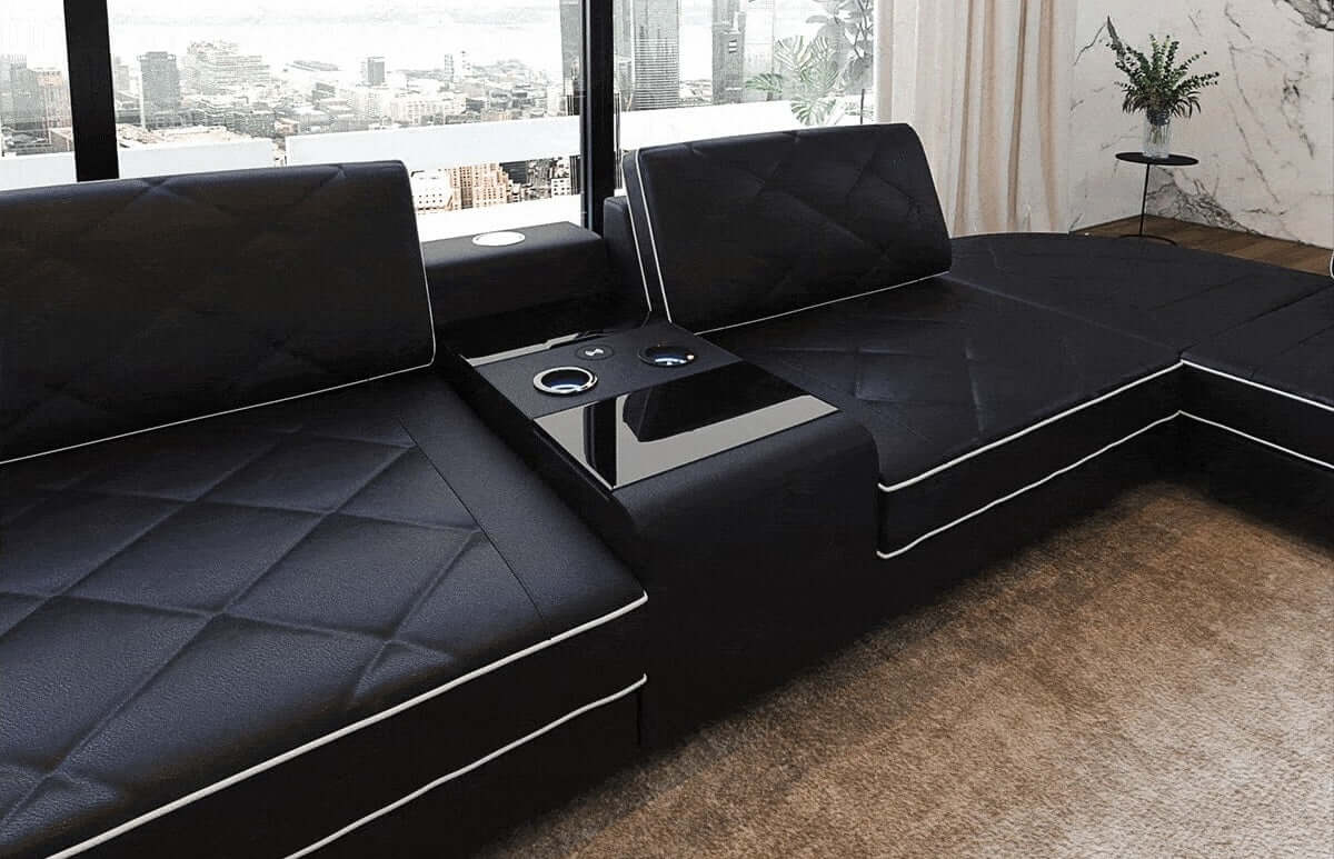 Leder Couch Sepino U-Form schwarz-weiß