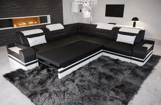 Ecksofa Trivento L-Form aus Leder sandbeige-weiß