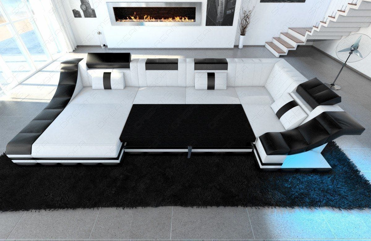 Wohnlandschaft Turino U-Form aus Stoff Grau-Schwarz