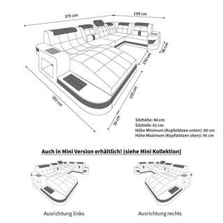 Stoff Wohnlandschaft Wave U-Form Grau-Schwarz