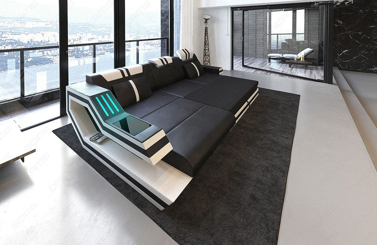 Stoff Ecksofa Ravenna L-Form Braun-Weiß