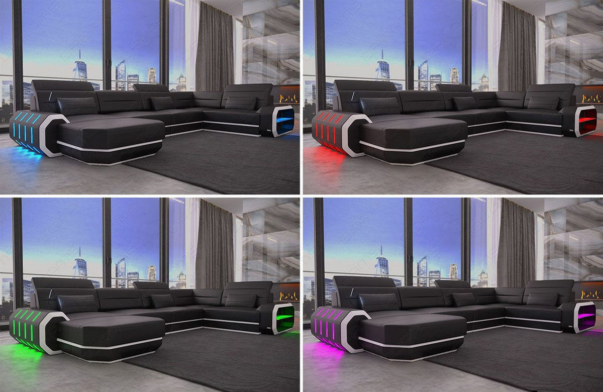 Wohnlandschaft Roma U-Form aus Stoff Grau-Schwarz