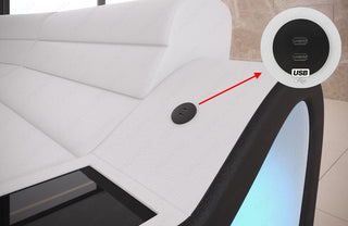 Ecksofa Concept Lang L-Form aus Stoff Elfenbein-Schwarz