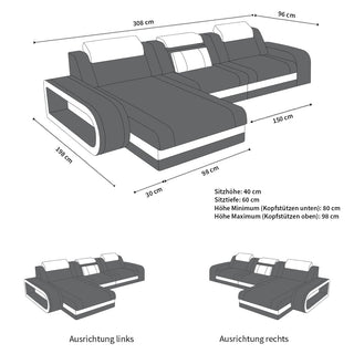 Stoff Ecksofa Berlin L-Form Braun-Weiß