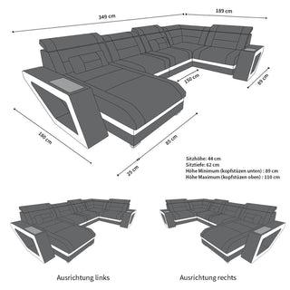 Stoff Wohnlandschaft Catania U-Form Braun-Weiß