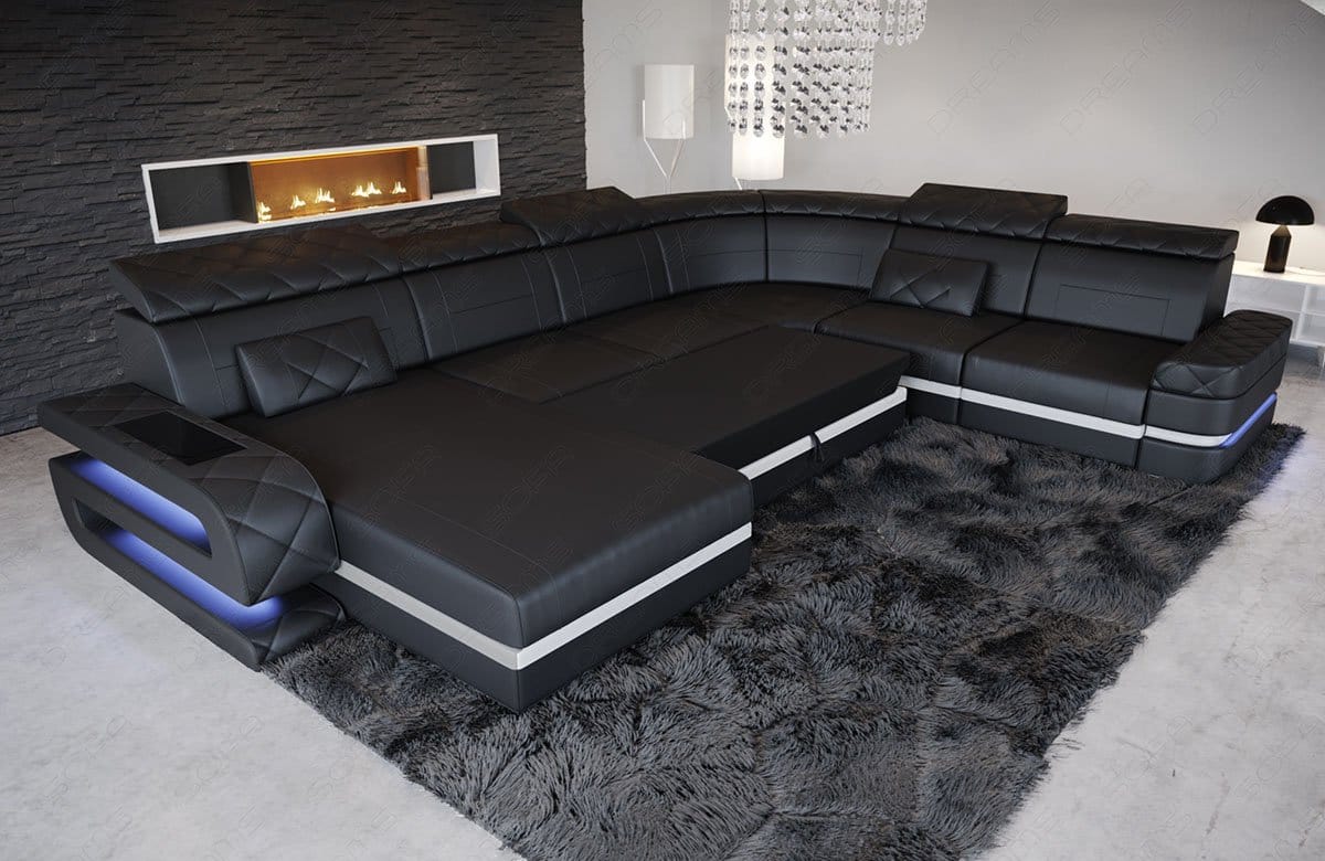 Wohnlandschaft Bologna XXL U-Form in Stoff Schwarz-Schwarz
