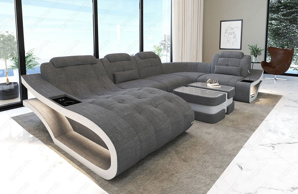 Stoff Wohnlandschaft Elegante U-Form Grau-Weiß