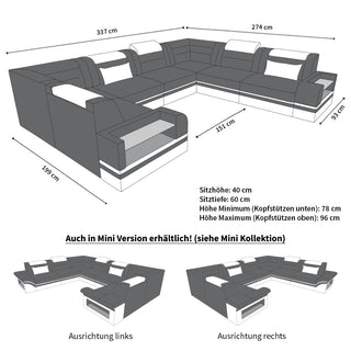 Wohnlandschaft Trivento U-Form aus Stoff Braun-Weiß