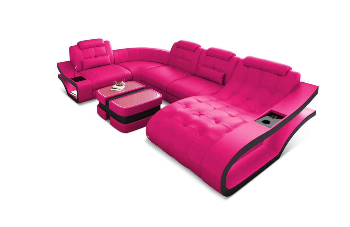 Leder Wohnlandschaft Elegante U-Form pink-schwarz