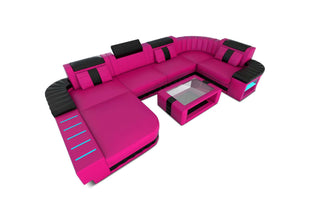 Mini Designer Wohnlandschaft Bellagio Led U-Form in Kunstleder und der Farbe Pink und Schwarz - Ausrichtung links