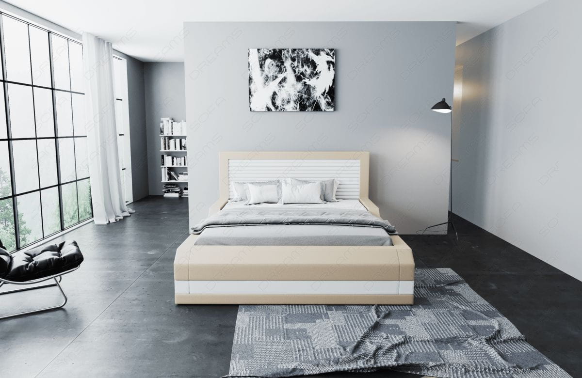 Komplettbett Treviso Designerbett Beige-Weiß