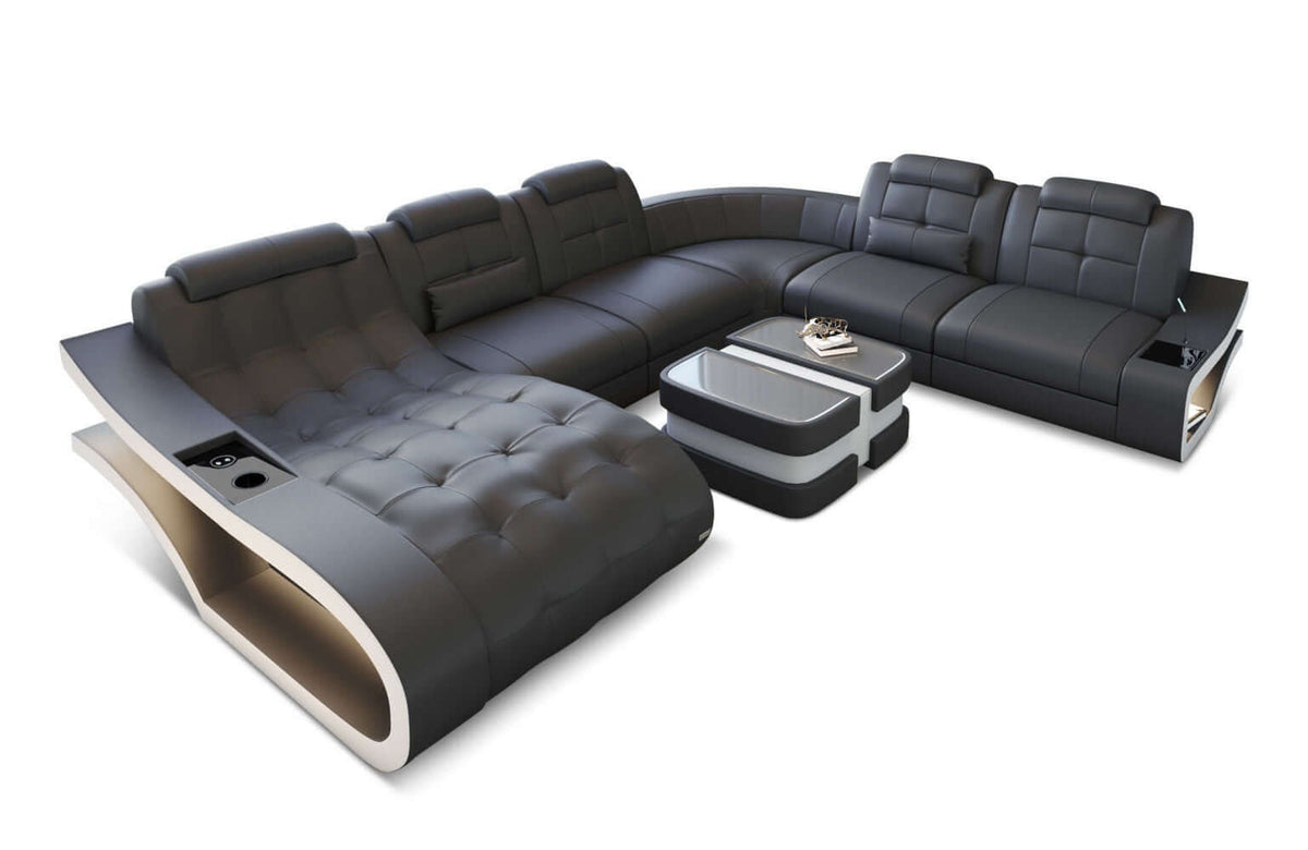 Mini Leder Wohnlandschaft Elegante XXL U-Form