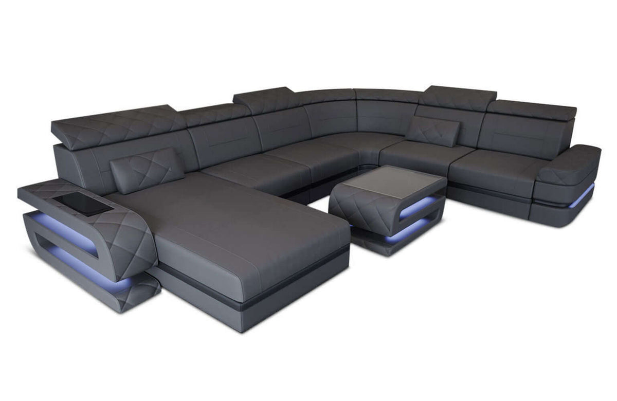 Mini Wohnlandschaft Bologna XXL U-Form in Leder