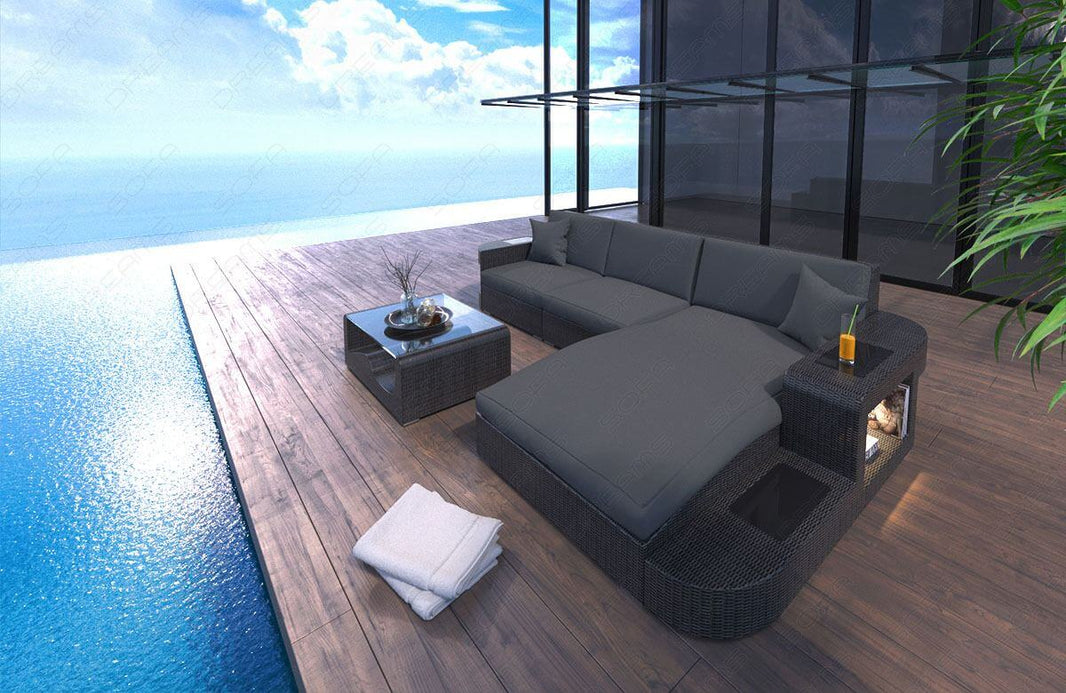 Sofa Rattan Wave L-Form in Stoff