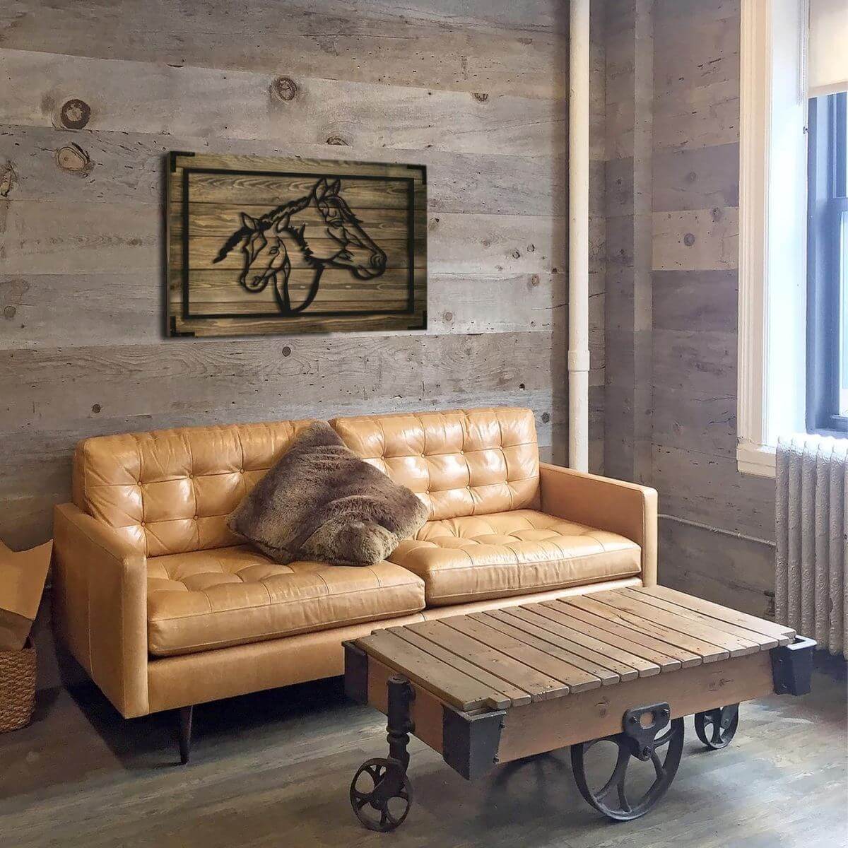 Wandbild Holz Pferde – Elegante Wandkunst für Wohnzimmer - Bild 2