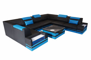 Leder Wohnlandschaft Trivento – Luxus & Komfort in Kunstleder und der Farbe Schwarz und Blau - Ausrichtung rechts